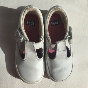Keds White Leather Little Girl's T-Strap Shoes